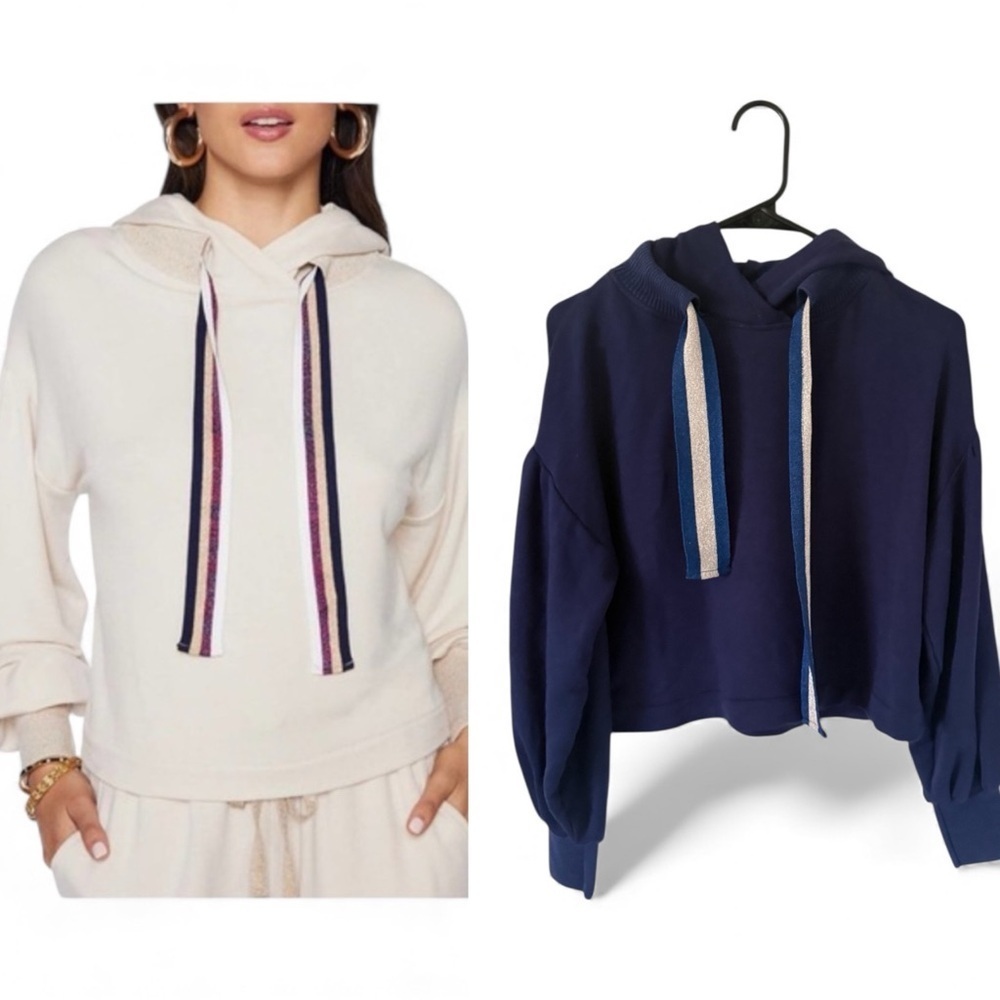 Ramy Brook Tatum Puff Sleeve Sweatshirt in Navy Blue